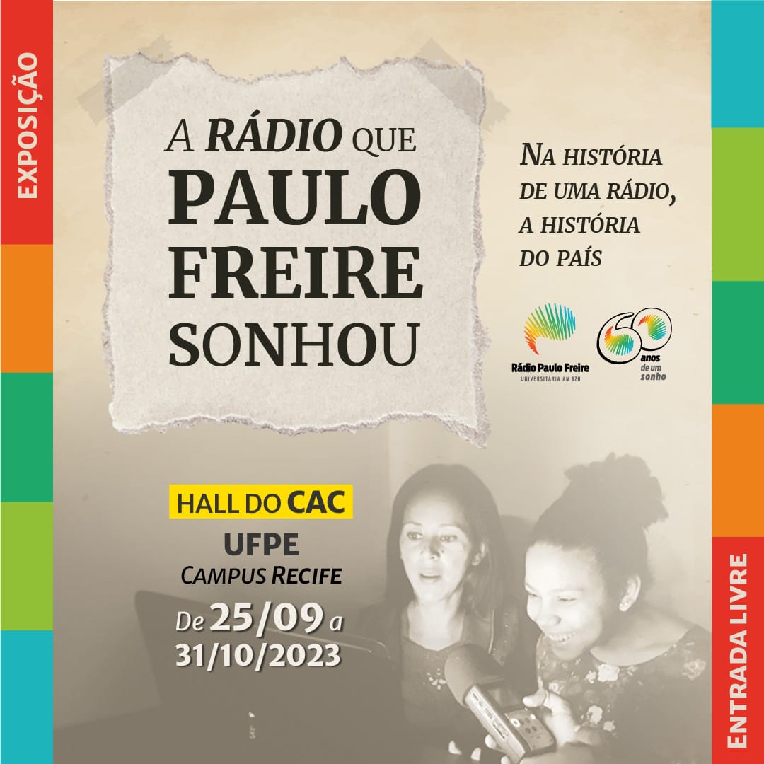 Banner com texto da Exposição da Rádio Paulo Freire