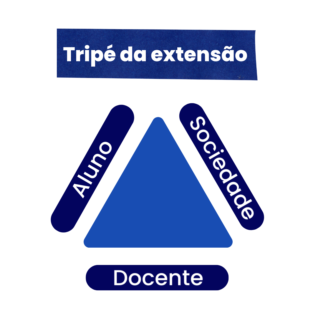 Triângulo contendo em seus vértices os termos: Aluno, docente e sociedade